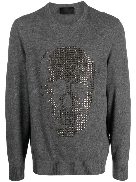 Philipp Plein crystal-embellished skull cashmere jumper Men