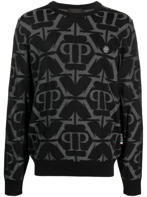 Philipp Plein monogram-pattern wool-blend jumper Men