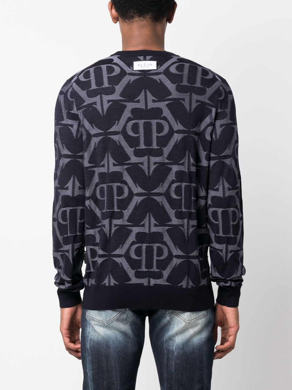 Shop Philipp Plein Chrome Patterned-intarsia Sweatshirt In Blue