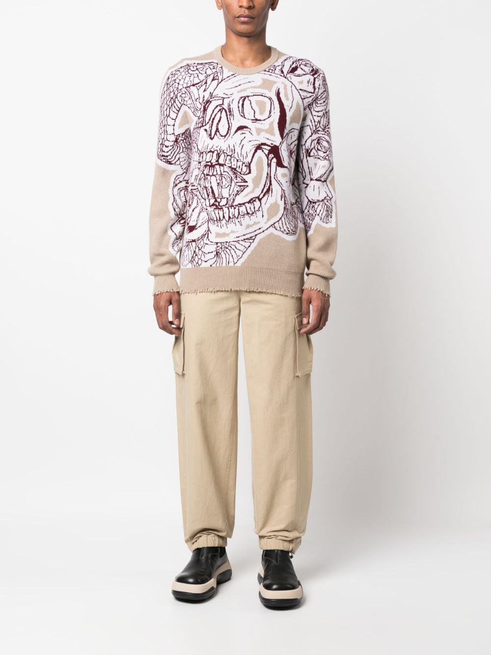 Shop Philipp Plein Skull Patterned-intarsia Sweatshirt In Neutrals