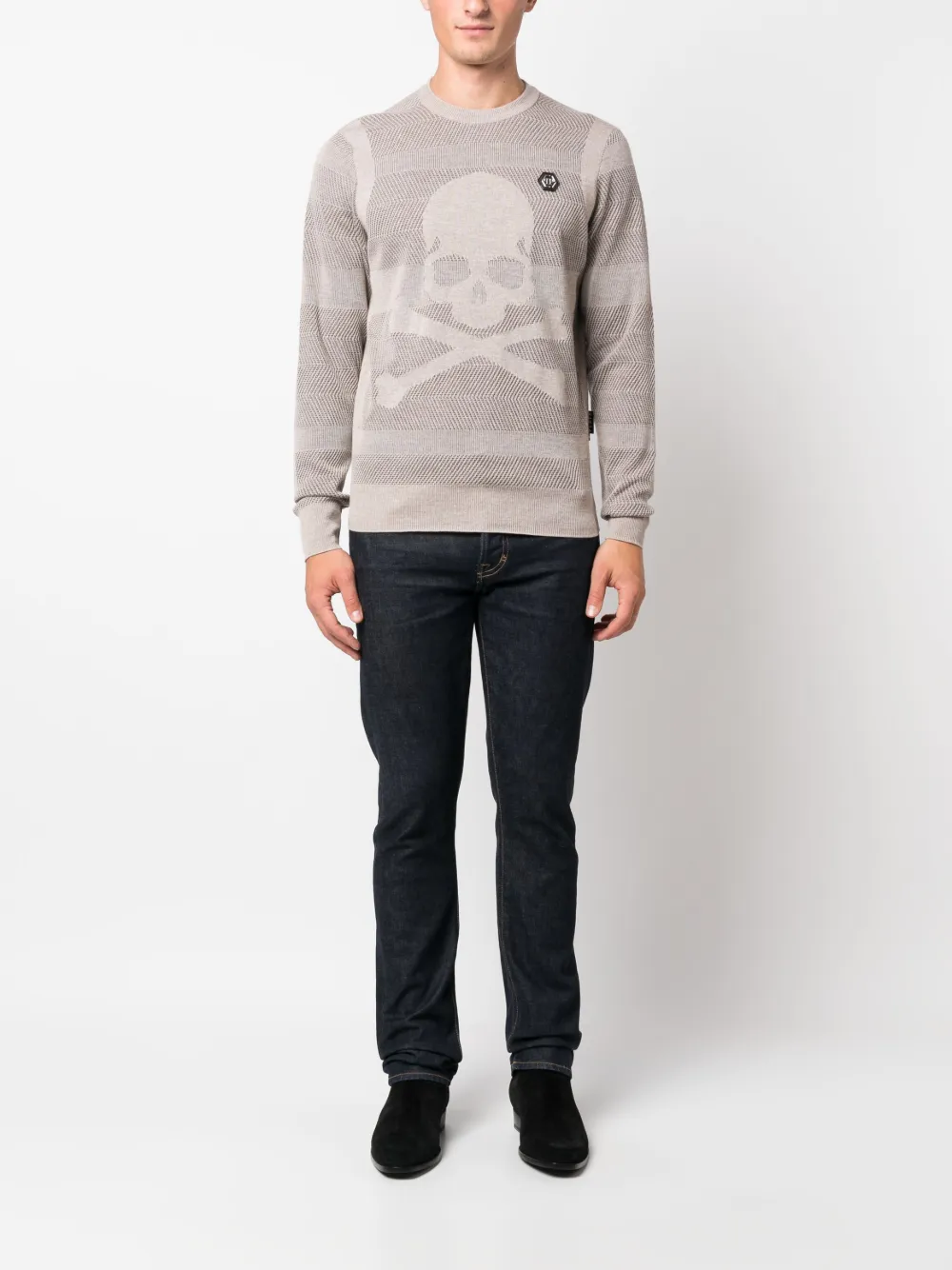 Shop Philipp Plein Skull&bones Wool-blend Jumper In Neutrals