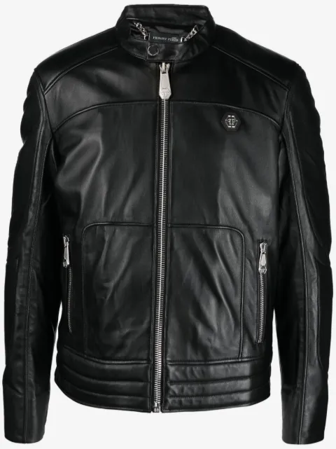 Philipp Plein padded leather biker jacket