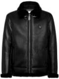 Philipp Plein logo-patch faux-leather bomber jacket - Black