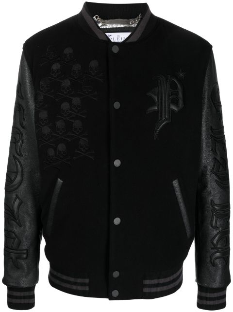 Mennace varsity bomber jacket in yellow with gothic logo