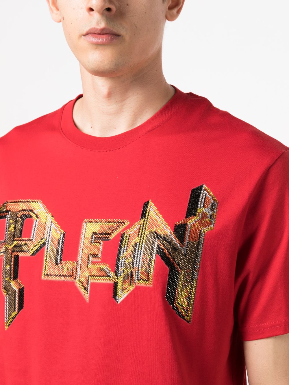Shop Philipp Plein Crystal-embellished Logo T-shirt In Red