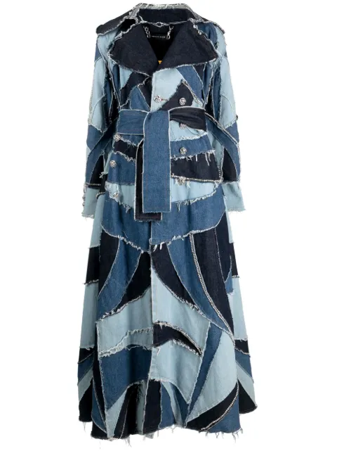 Philipp Plein denim-patchwork double-breasted coat