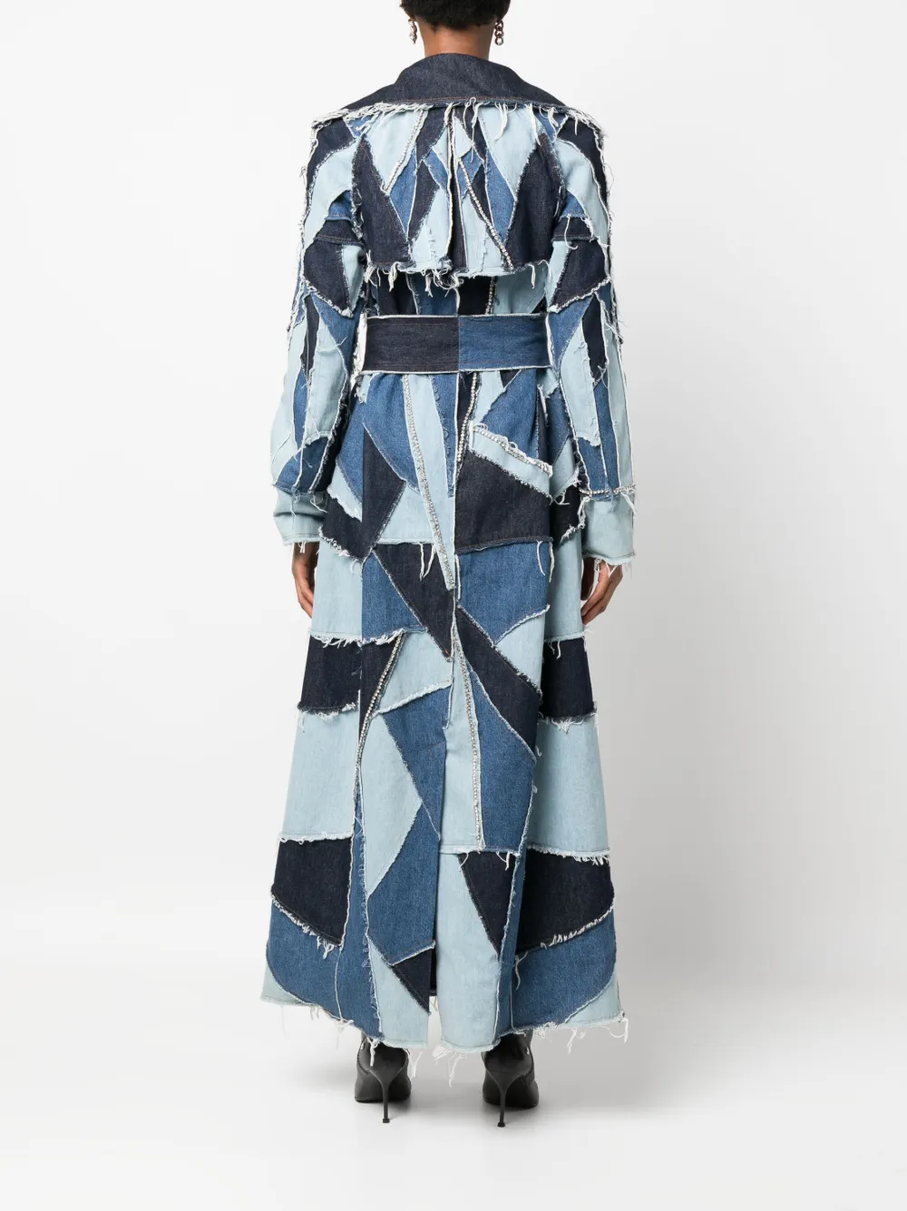 Philipp Plein Denim-patchwork Double-breasted Coat In Blue
