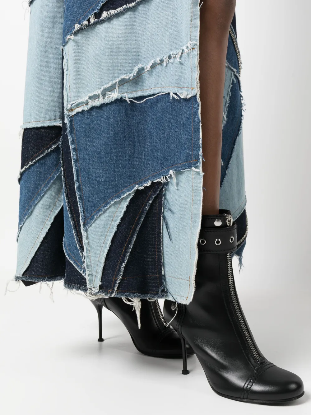Philipp Plein Denim-patchwork Double-breasted Coat In Blue