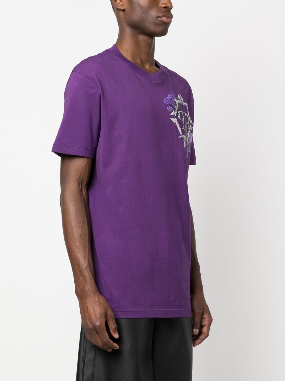 Shop Philipp Plein Logo-print Crew-neck T-shirt In Purple