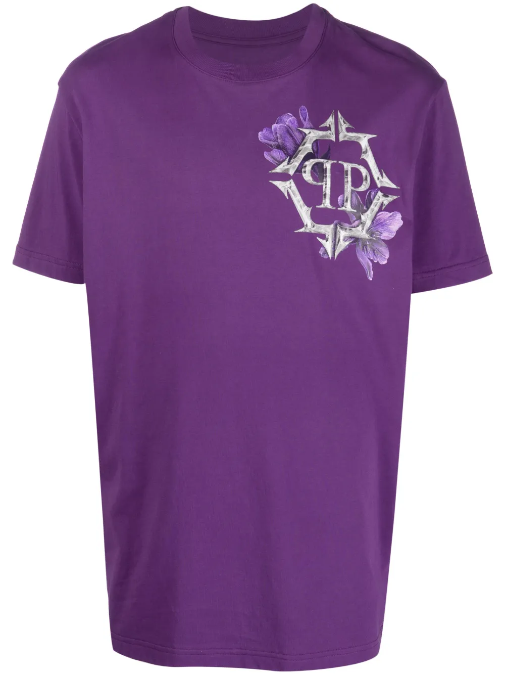 Philipp Plein Logo-print Crew-neck T-shirt In Purple