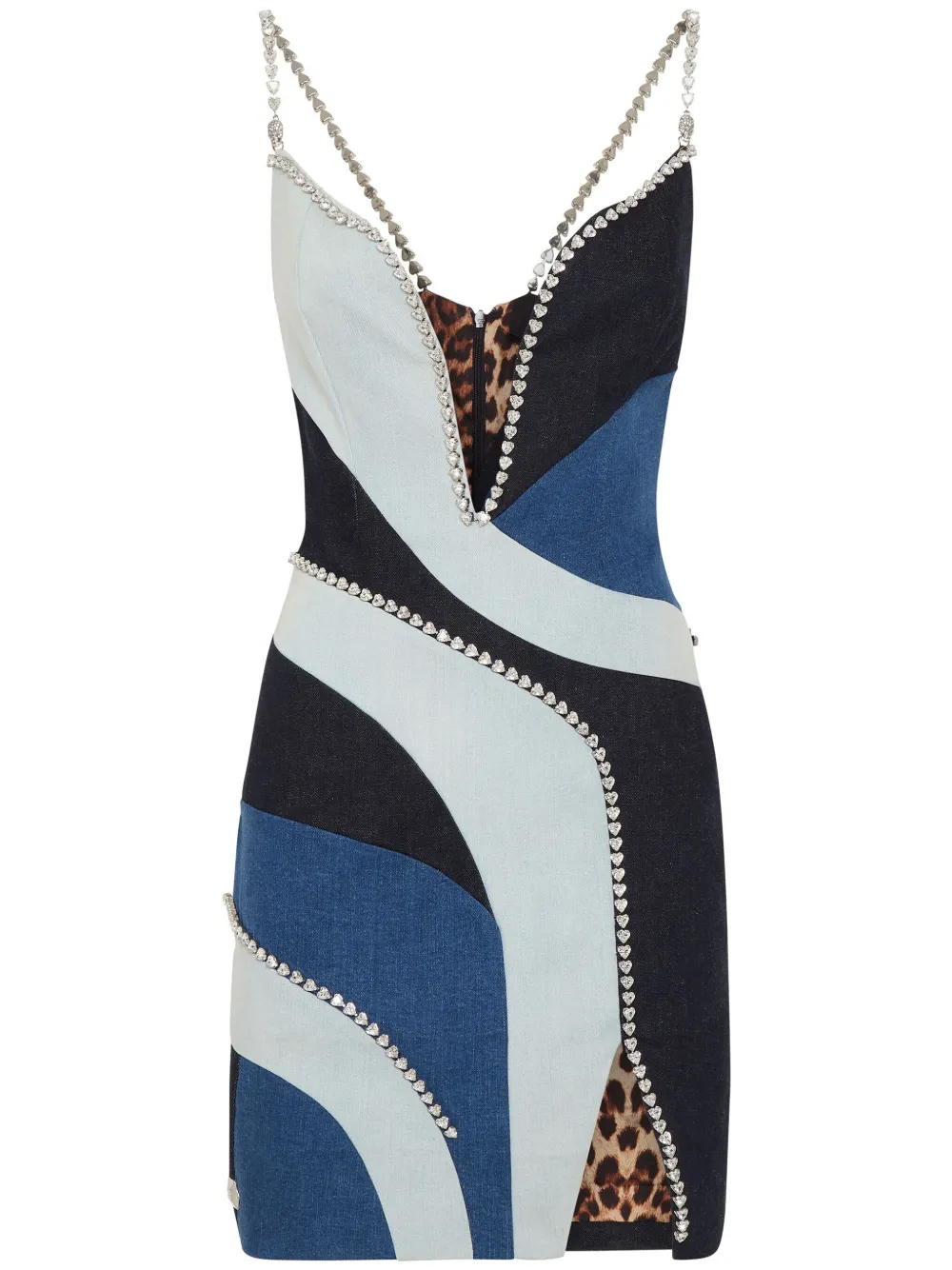 Philipp Plein denim-patchwork mini dress – Blue