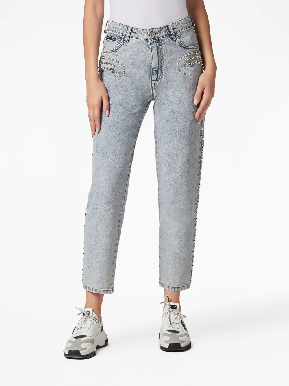 PHILIPP PLEIN LOGO-PATCH COTTON TAPERED JEANS