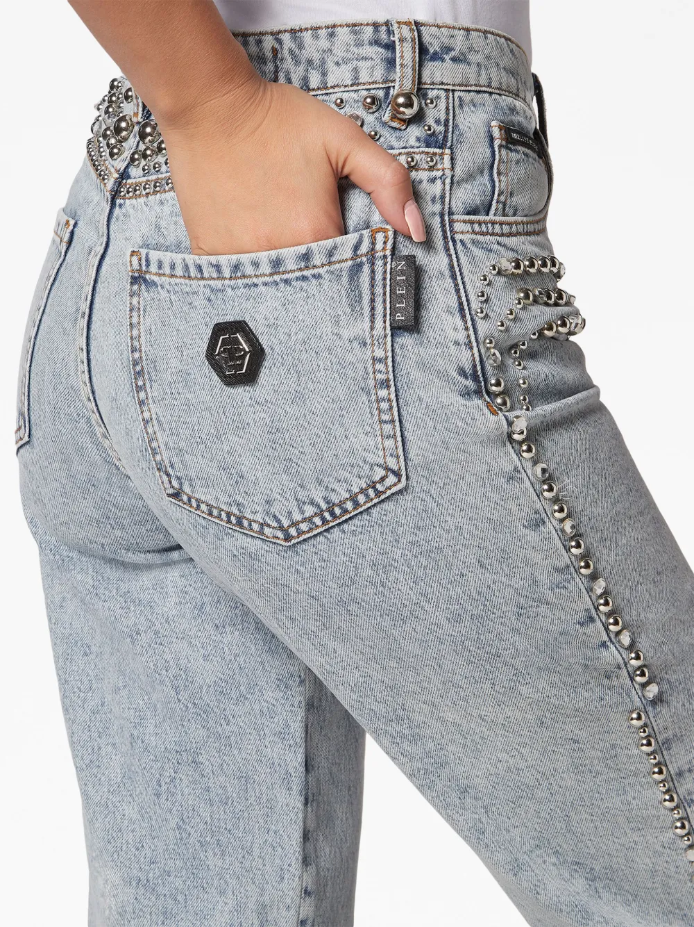 PHILIPP PLEIN LOGO-PATCH COTTON TAPERED JEANS