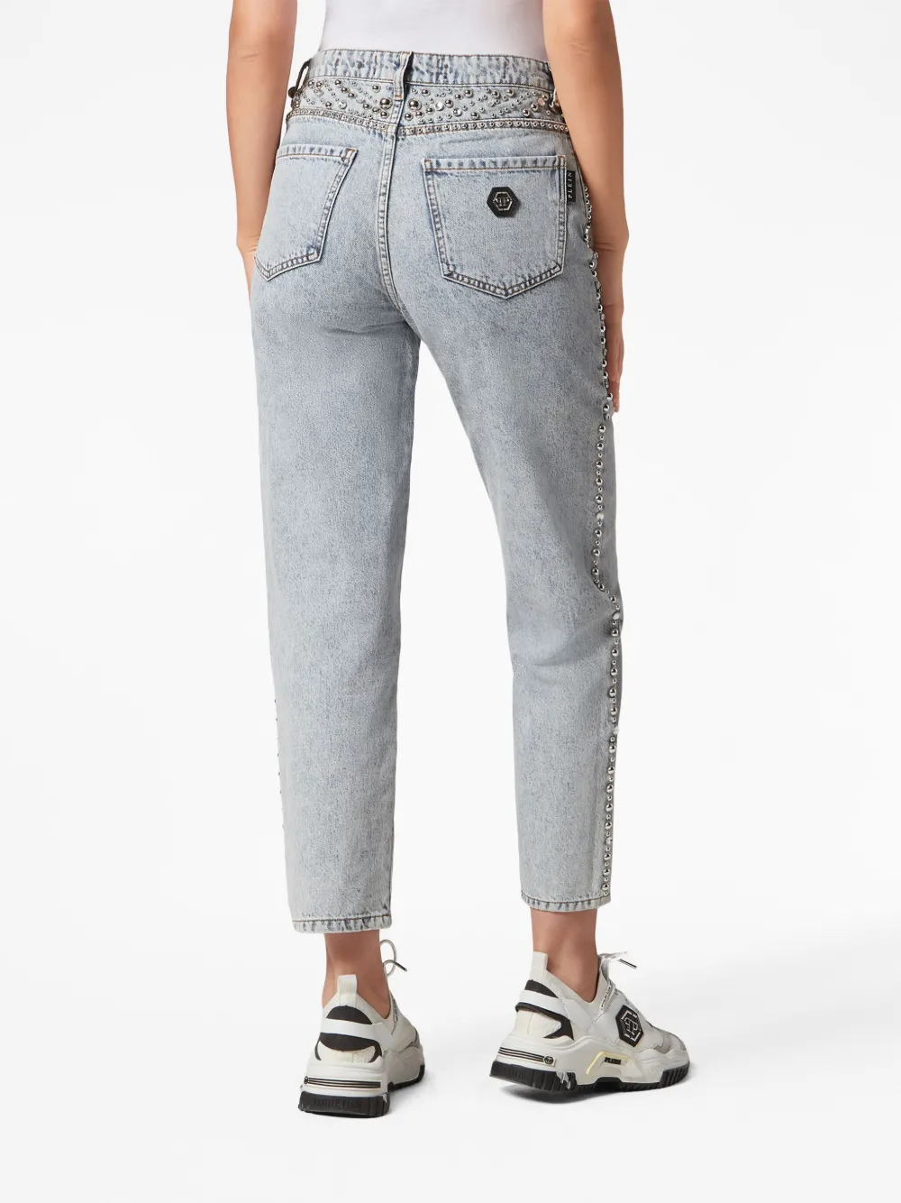 PHILIPP PLEIN LOGO-PATCH COTTON TAPERED JEANS