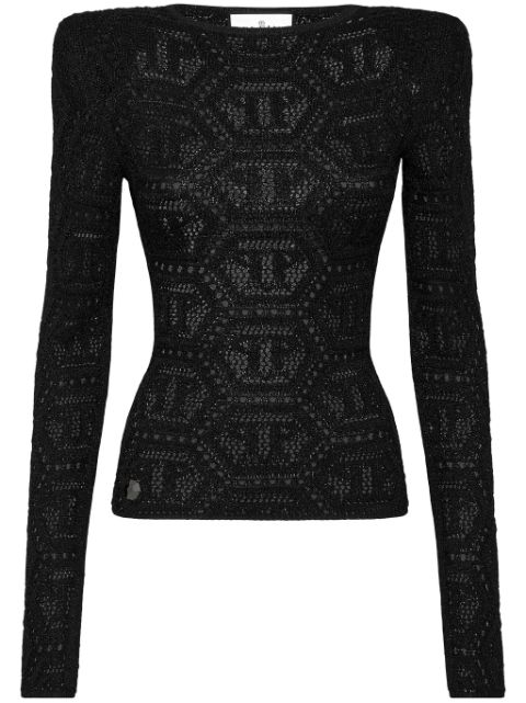 Philipp Plein logo-embroidered knitted top Women