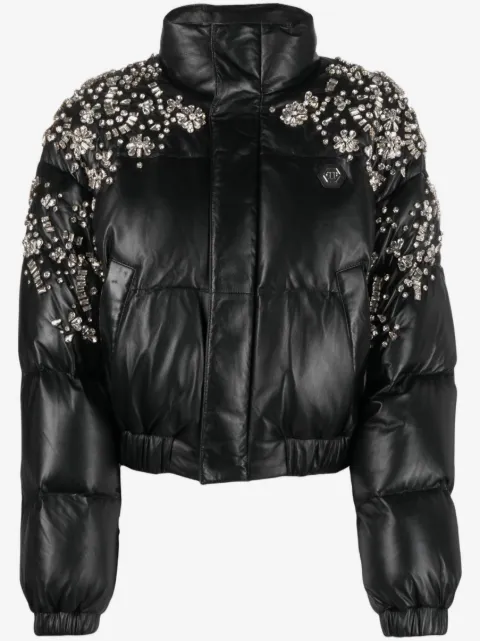 Philipp Plein chamarra capitonada con detalles de cristal