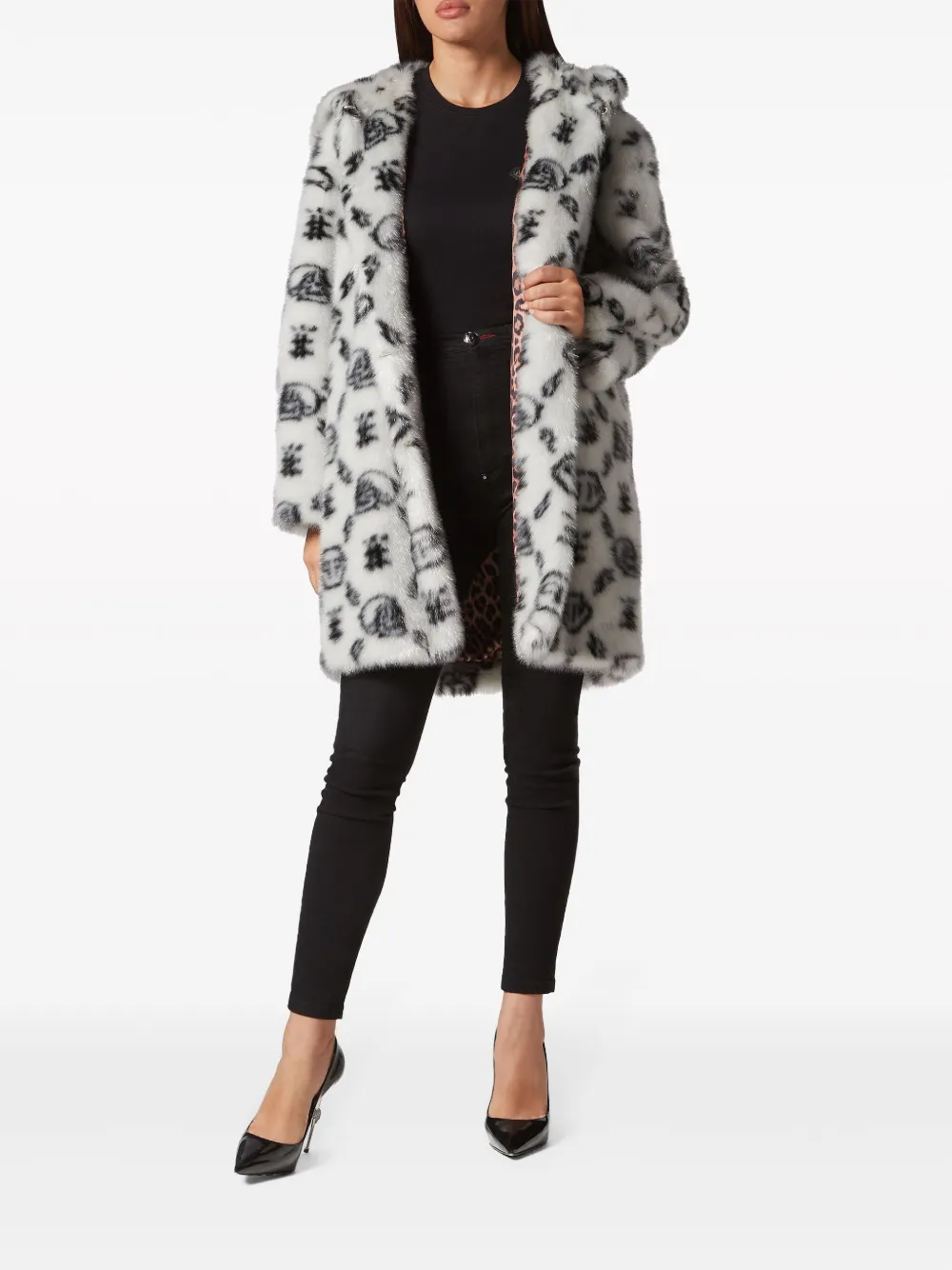 Shop Philipp Plein Logo-print Faux-fur Coat In White