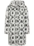 Philipp Plein logo-print faux-fur coat - White