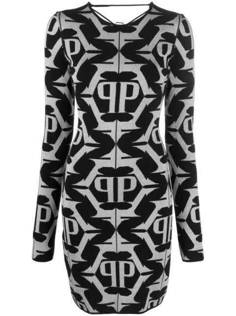 Philipp Plein Hexagon monogram-jacquard lurex minidress Women