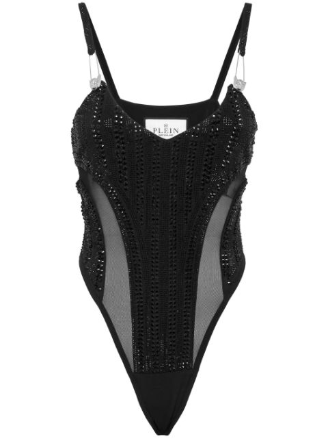 Philipp Plein crystal-embellished V-neck bodysuit Women