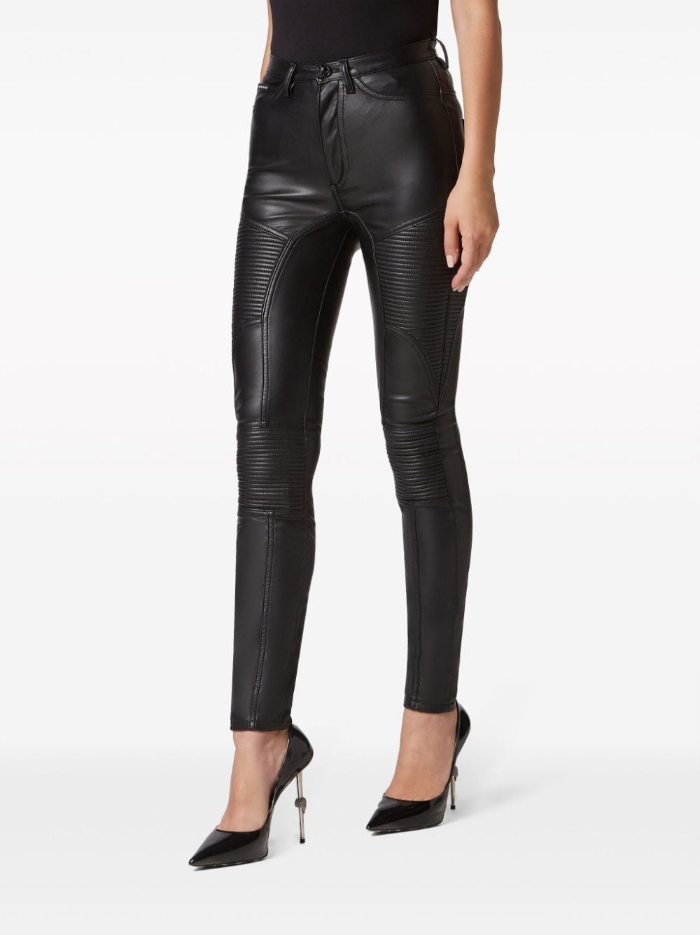 Shop Philipp Plein Quilted Skinny-cut Trousers In Black