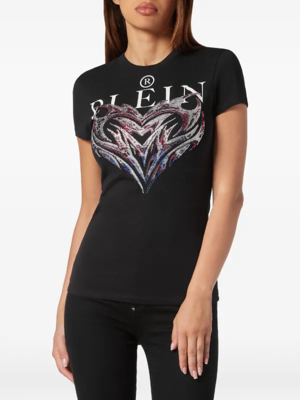 トップス PHILIPP PLEIN rhinestone T-shirt Philipp Plein crystal-embellished logo-print T-shirt | Black