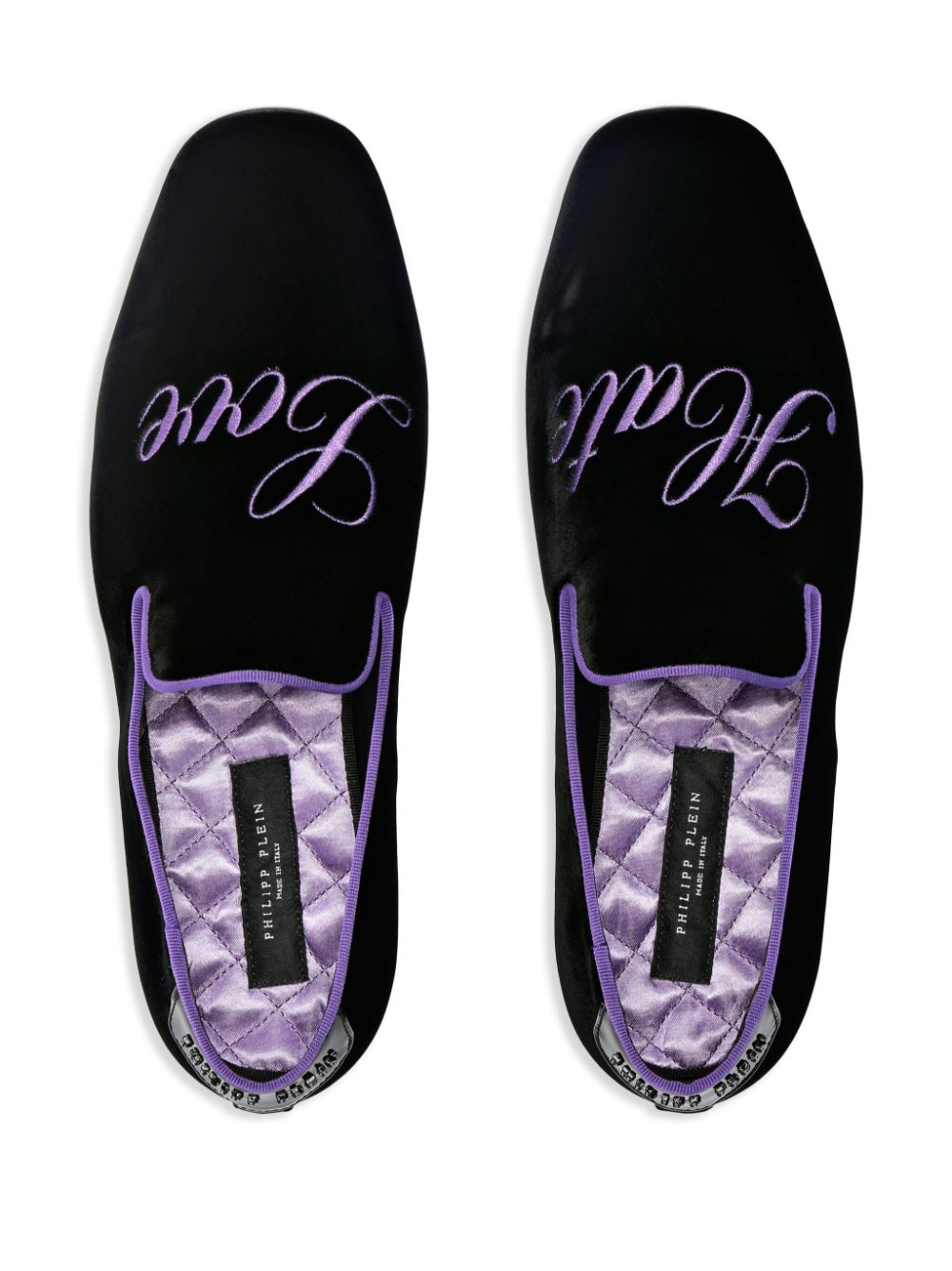 Shop Philipp Plein Slogan-embroidered Velvet Loafers In Purple