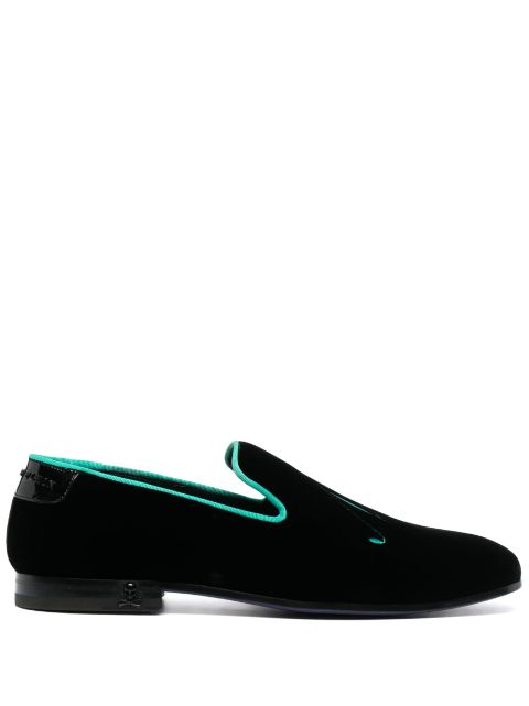 Philipp Plein slogan-embroidered velvet loafers Men