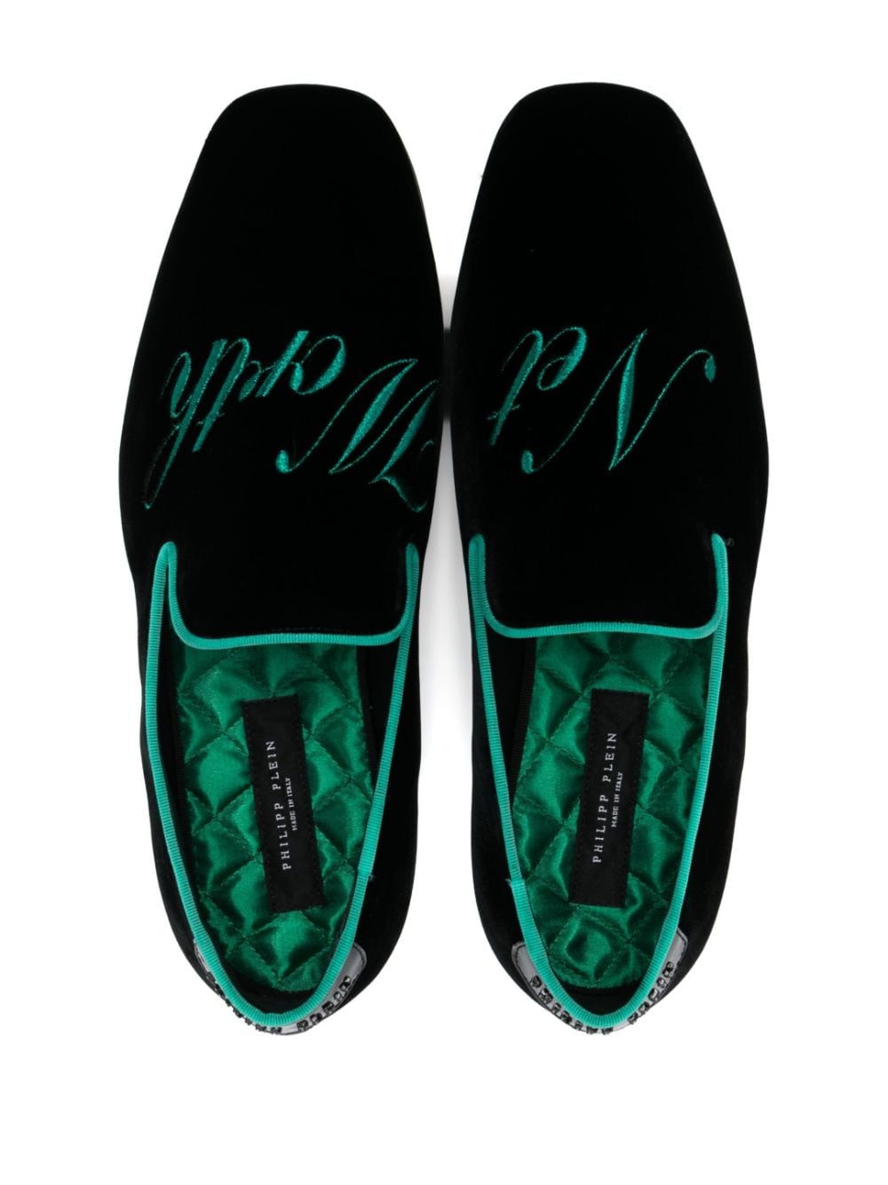 Shop Philipp Plein Slogan-embroidered Velvet Loafers In Black