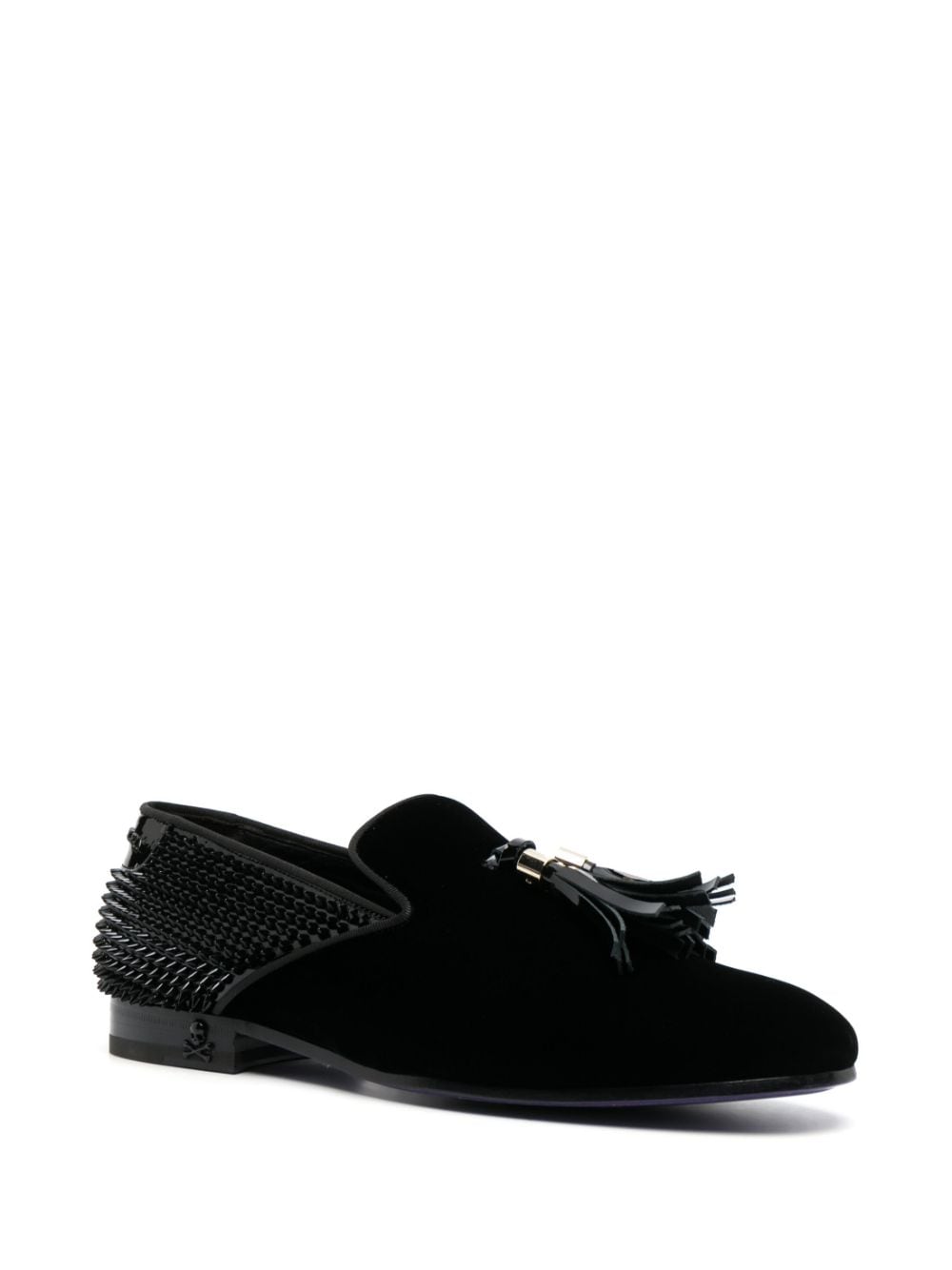 Shop Philipp Plein Studs Velvet Loafers In Black