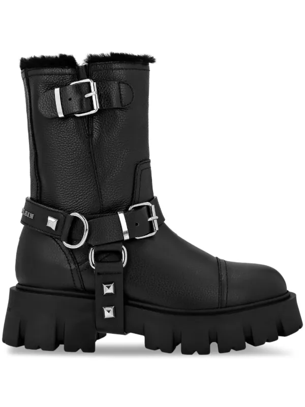Philipp Plein Studded Ankle Leather Boots Black FARFETCH PH