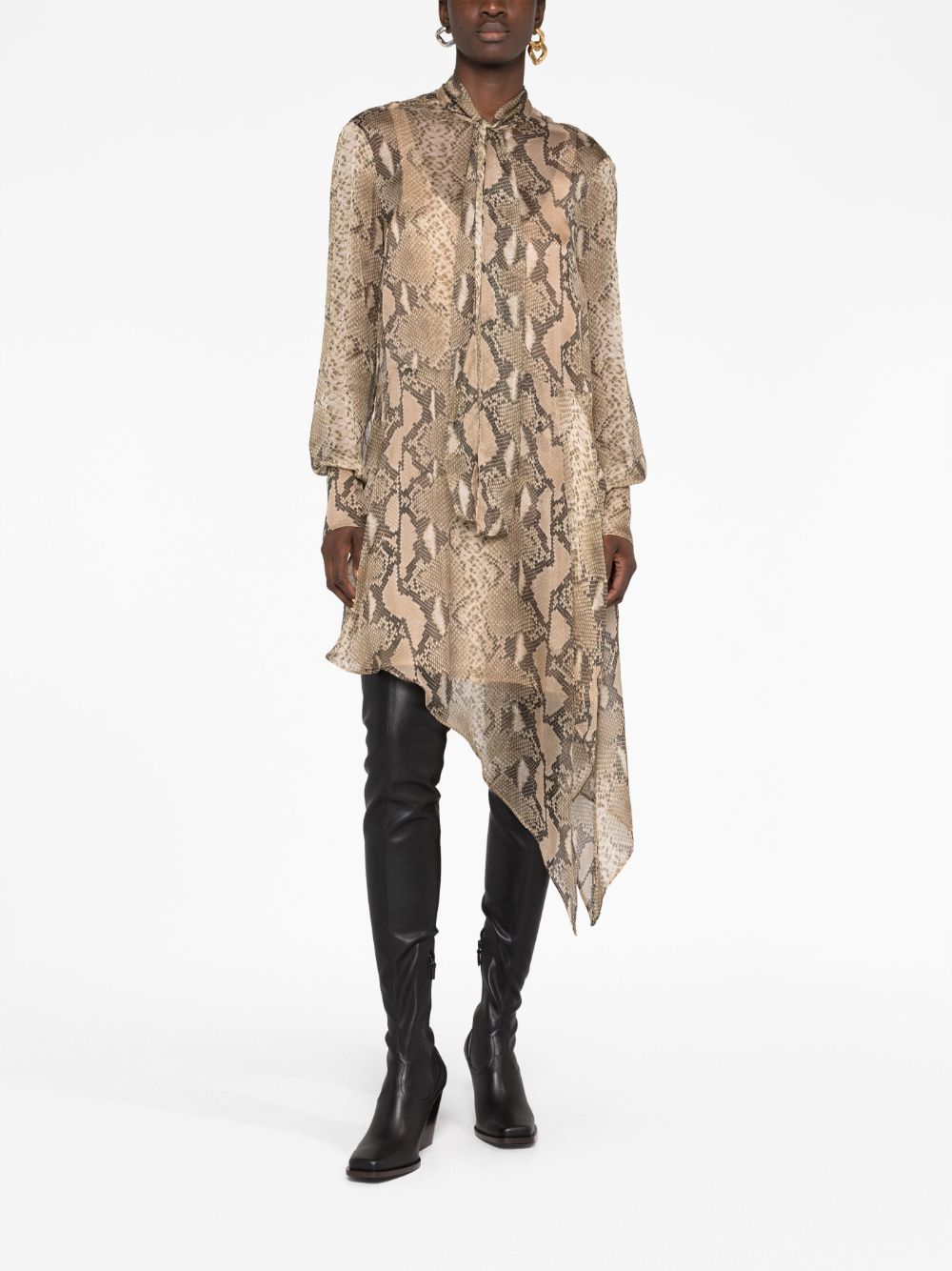 Shop Stella Mccartney Python-print Silk-chiffon Midi Dress In Brown