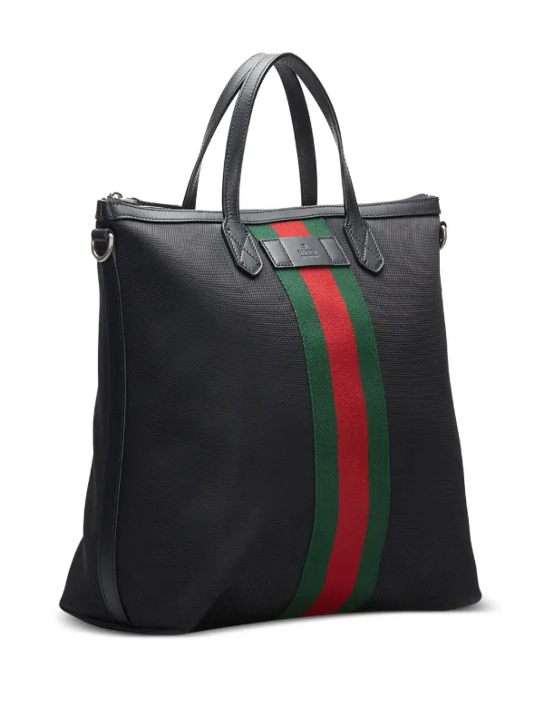 Web Stripe GG Canvas Duffle Bag in Black - Gucci