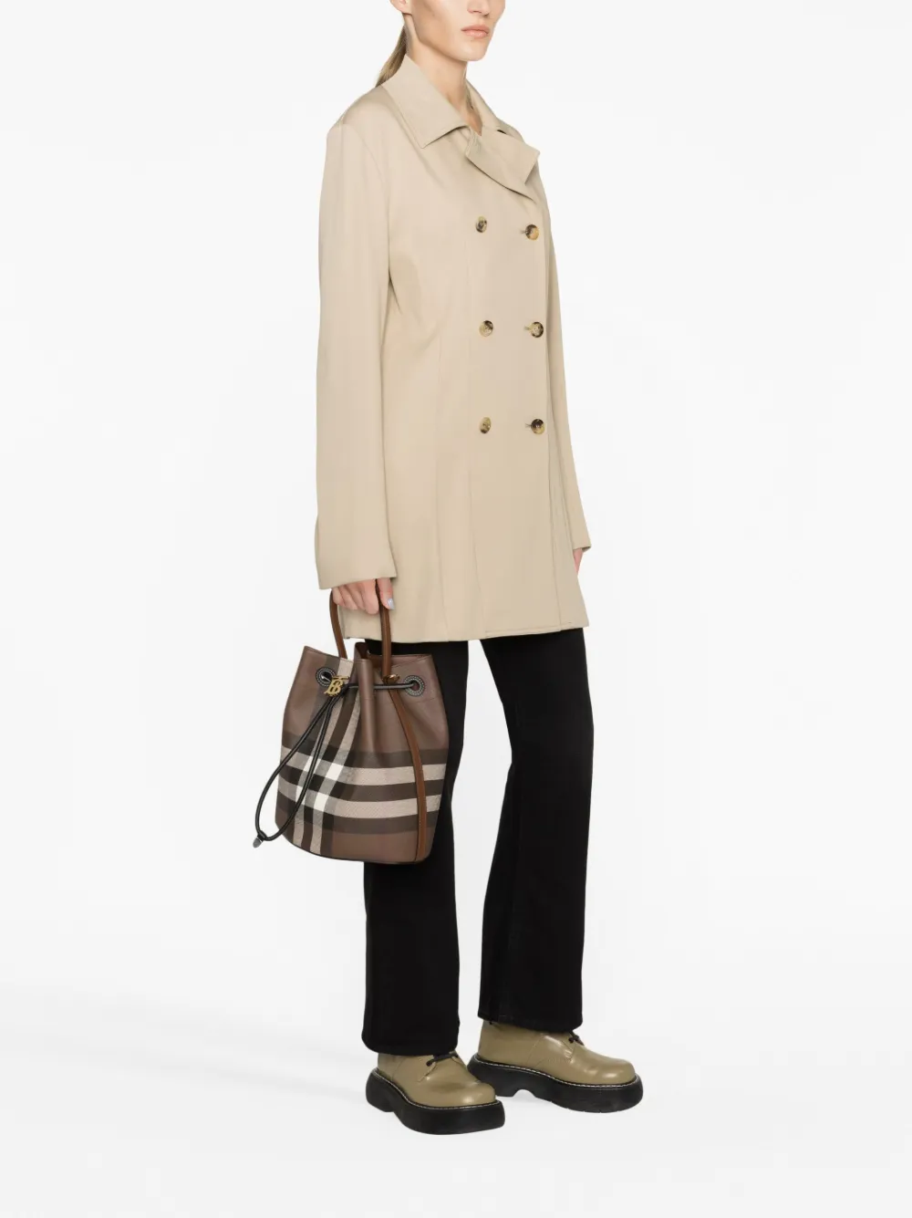 Burberry TB Check leather bucket bag - Bruin