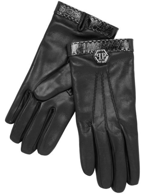 Philipp Plein logo-patch leather gloves