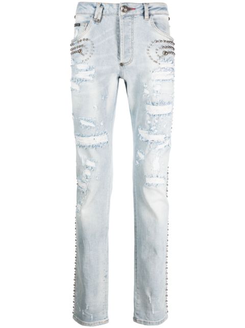 Philipp Plein stud-embellished distressed jeans Men