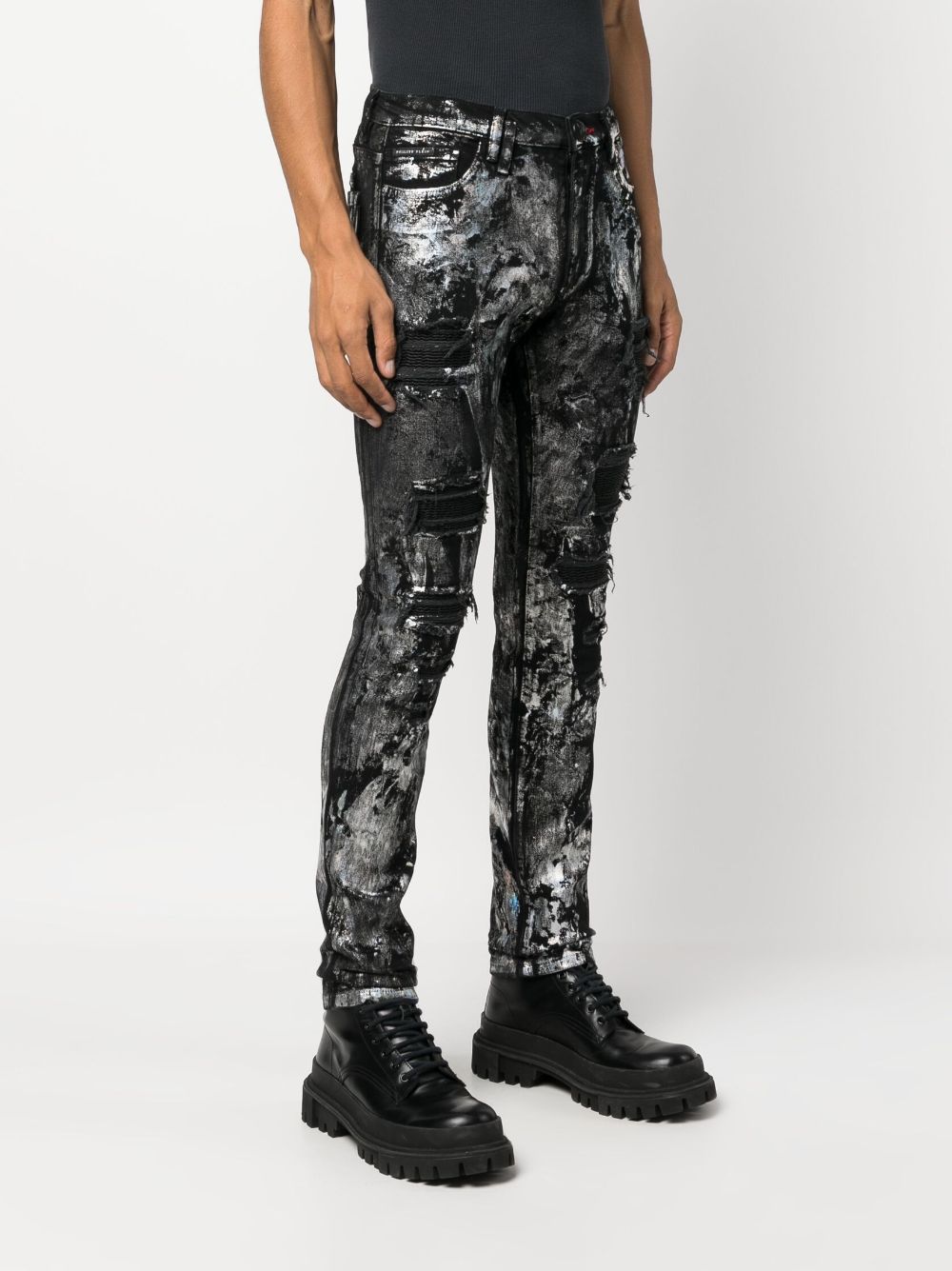 Shop Philipp Plein Rock Star Hand-painted Skinny Jeans In Black