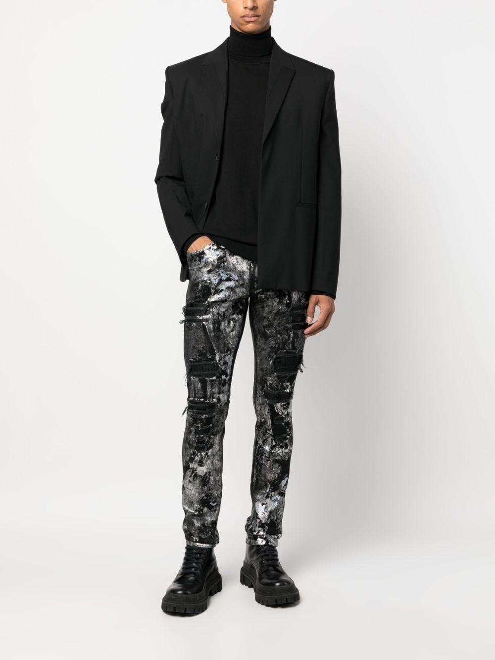 Shop Philipp Plein Rock Star Hand-painted Skinny Jeans In Black