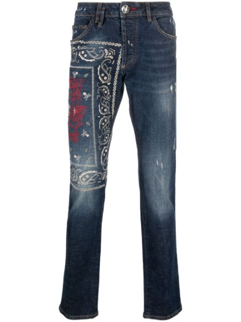 Philipp Plein bandana-print straight-leg trousers Men