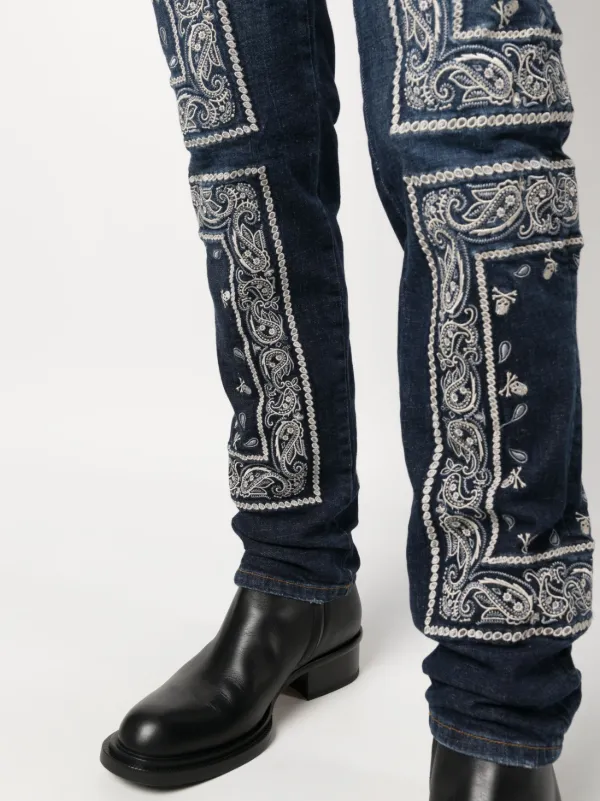 Philipp Plein Calça Jeans Com Bordado Paisley Azul FARFETCH BR