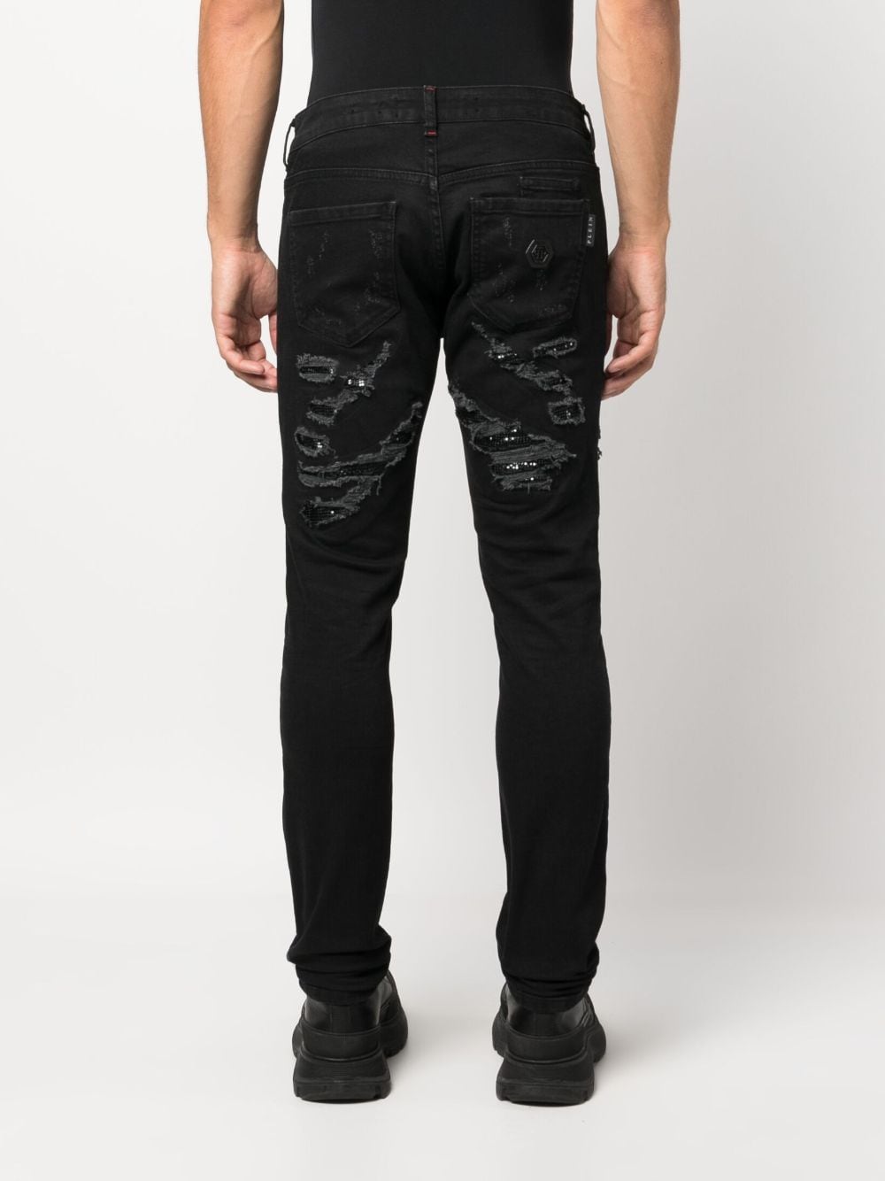 Shop Philipp Plein Distressed Slim-fit Jeans In Black