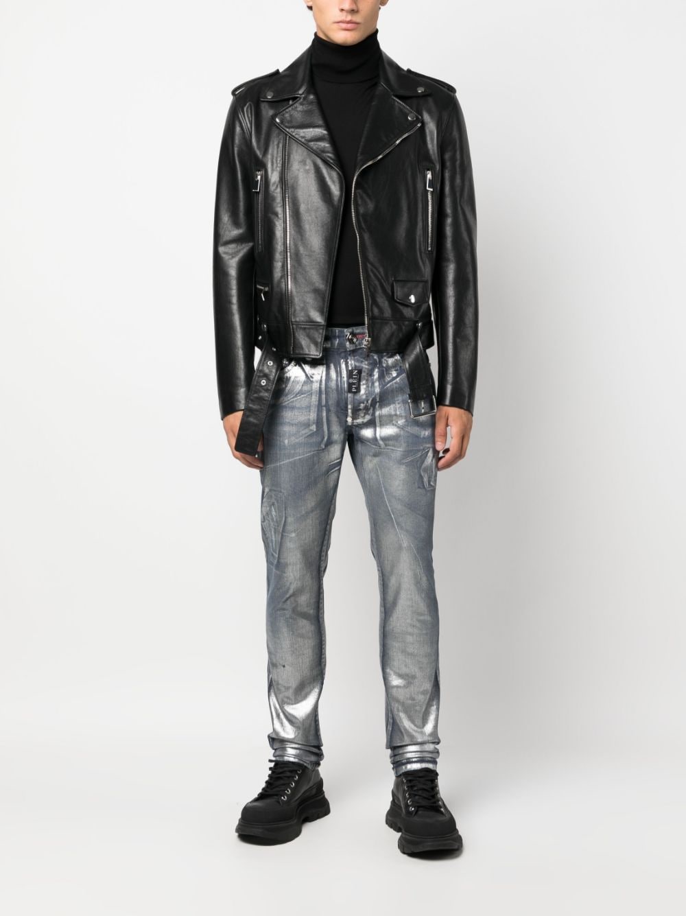 Philipp Plein metallic-effect straight-leg Jeans - Farfetch