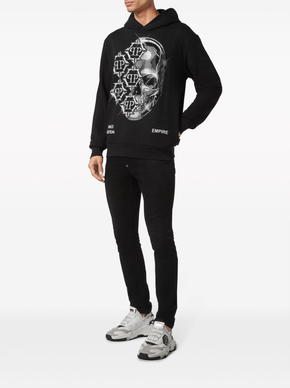 Shop Philipp Plein Logo-print Cotton-blend Hoodie In 黑色