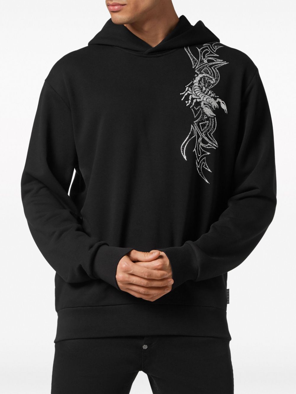 Shop Philipp Plein Logo-print Crystal-embellished Hoodie In Black