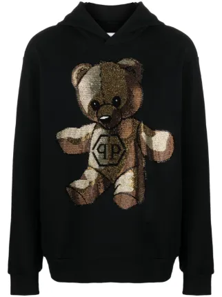 Philipp Plein Teddy Bear rhinestone-embellished Hoodie | Black