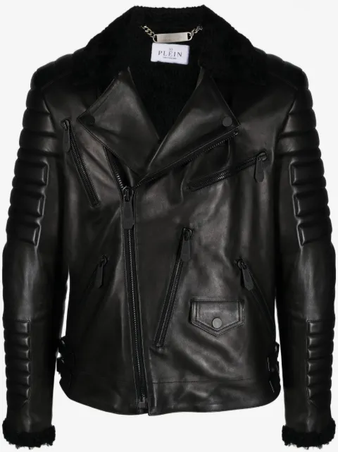 Philipp Plein Lederjacke mit Logo-Prägung