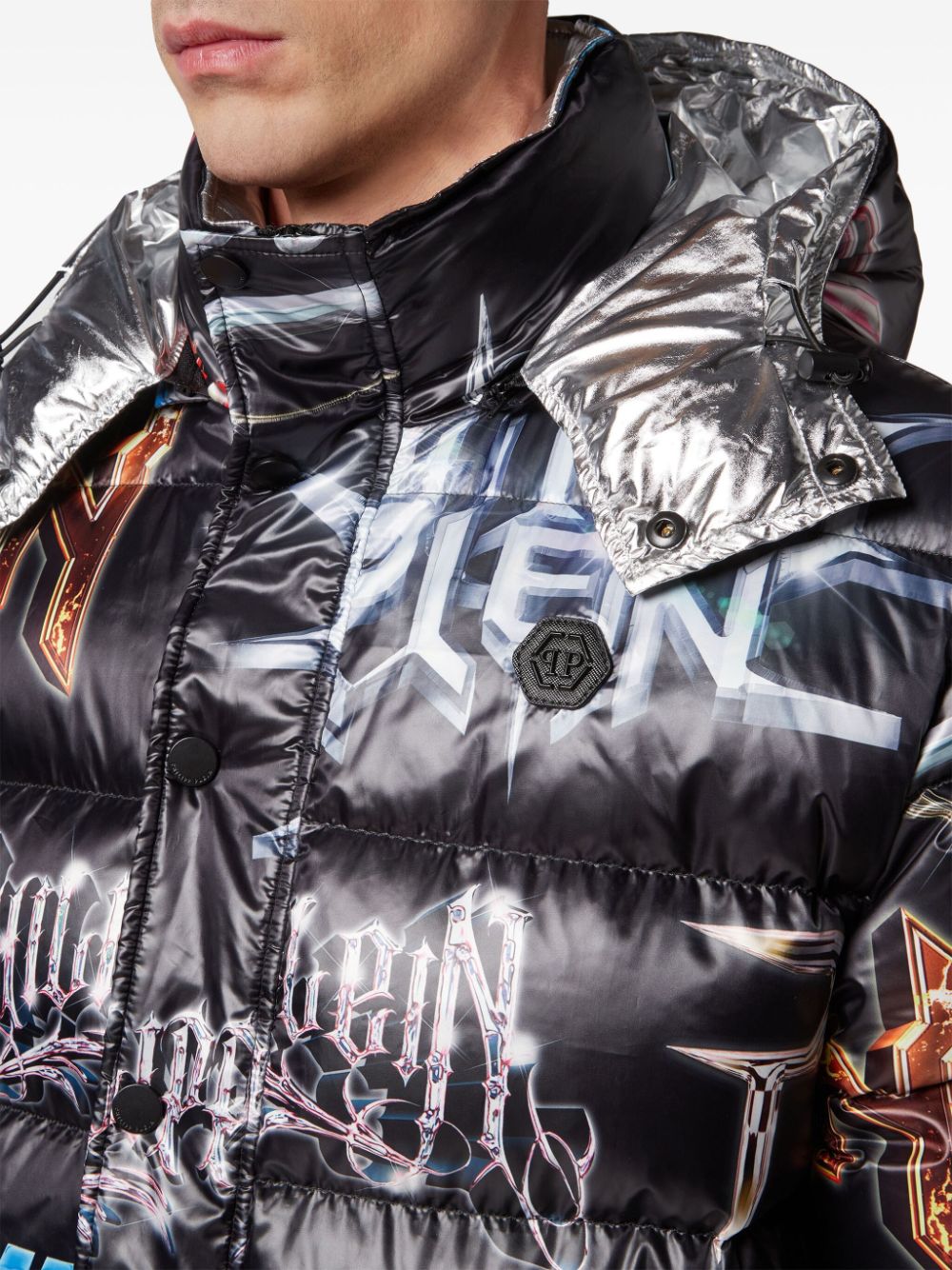 Philipp Plein logo-print quilted padded jacket Men