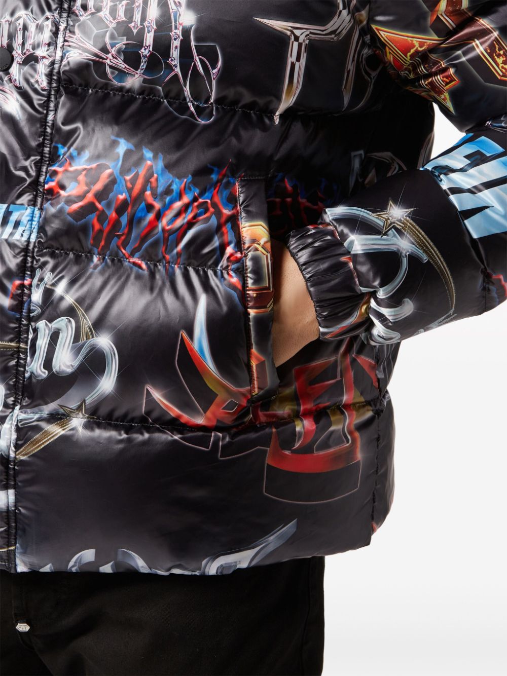 Shop Philipp Plein Logo-print Quilted Padded Jacket In Black