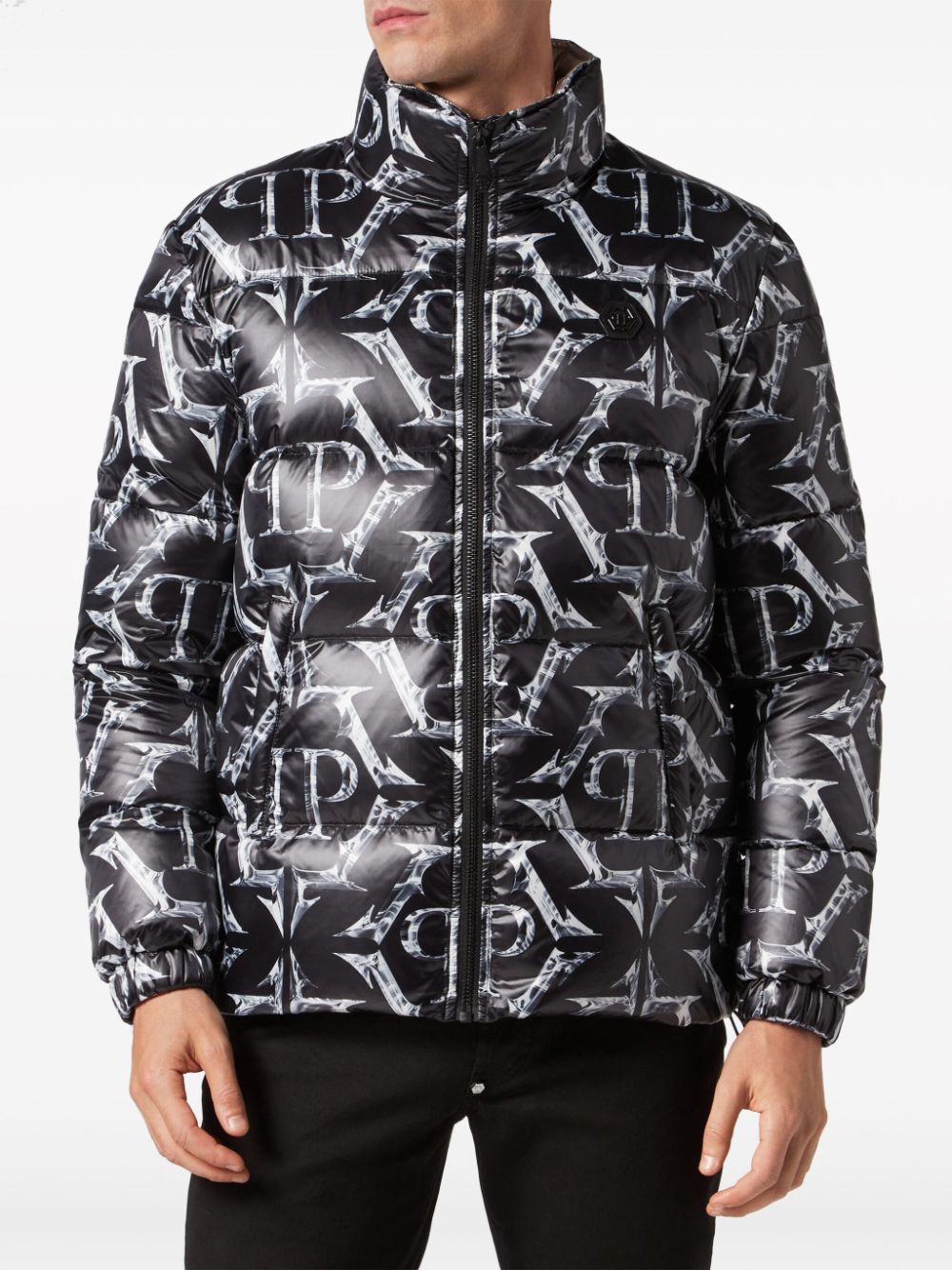 Shop Philipp Plein Logo-print Quilted Padded Jacket In Black