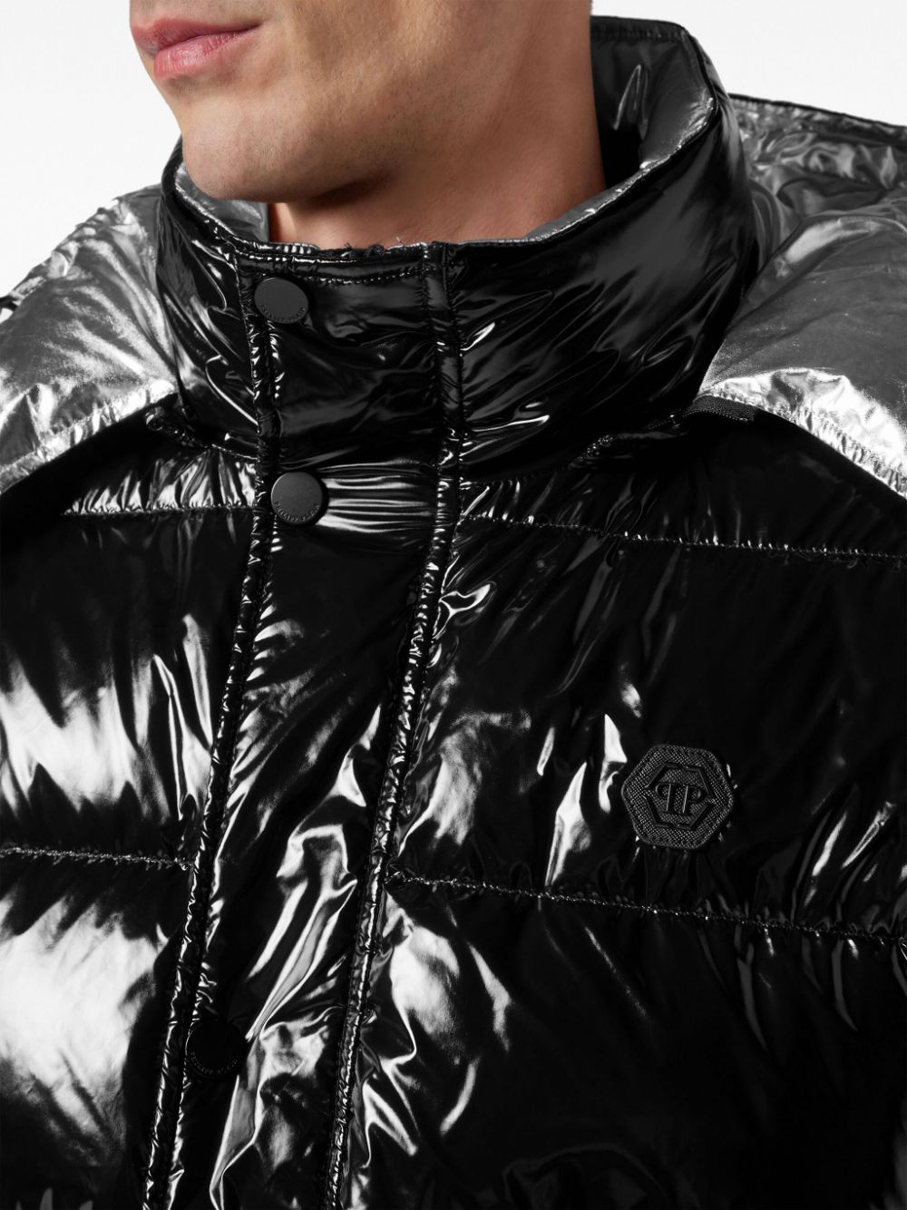 Philipp Plein skull-print detachable-hood padded coat Men